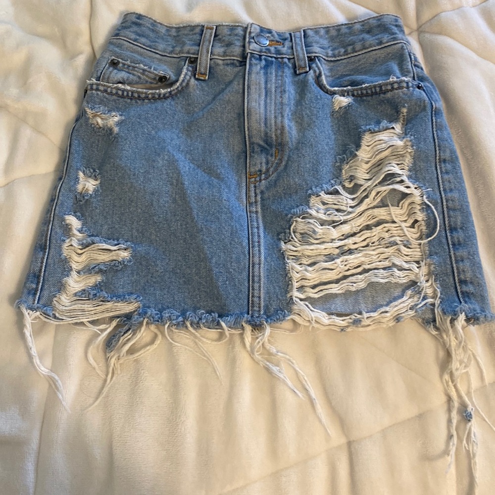 Carmar Distressed Light Wash Denim Skirt